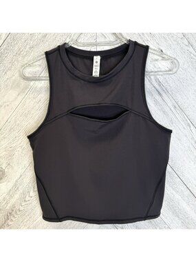 Lululemon Tank Top Womens Size 8 Solid Black Crew Neck Front Cut-Out